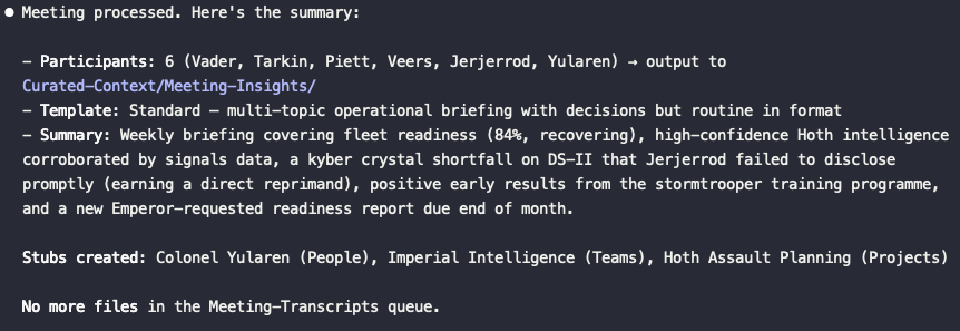 Meeting command finished running