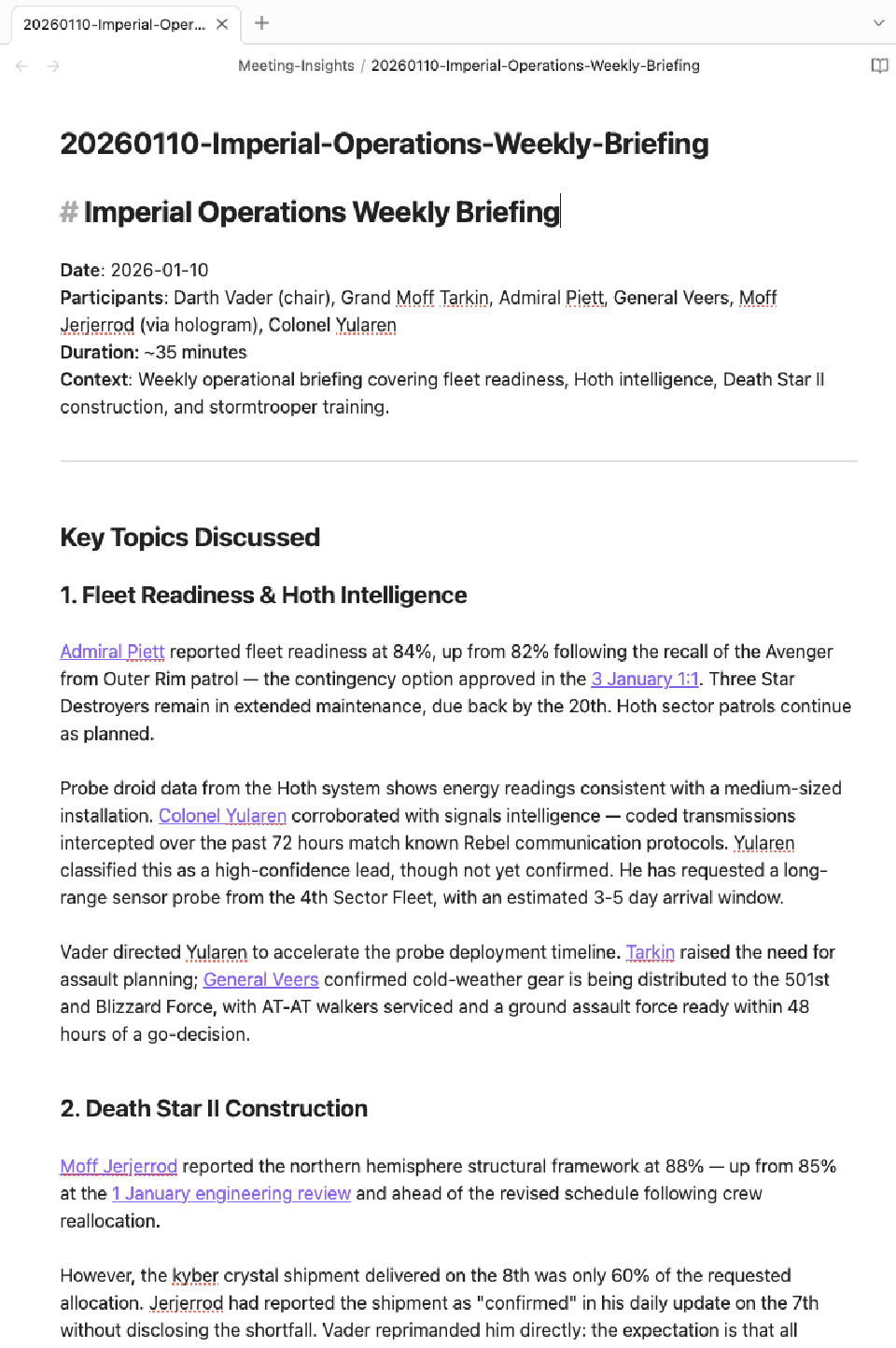 The generated meeting summary